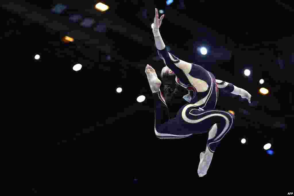 Germany's Pauline Schaefer-Betz competes in the Women's Balance Beam Final during the 52nd FIG Artistic Gymnastics World Championships, in Antwerp, northern Belgium.