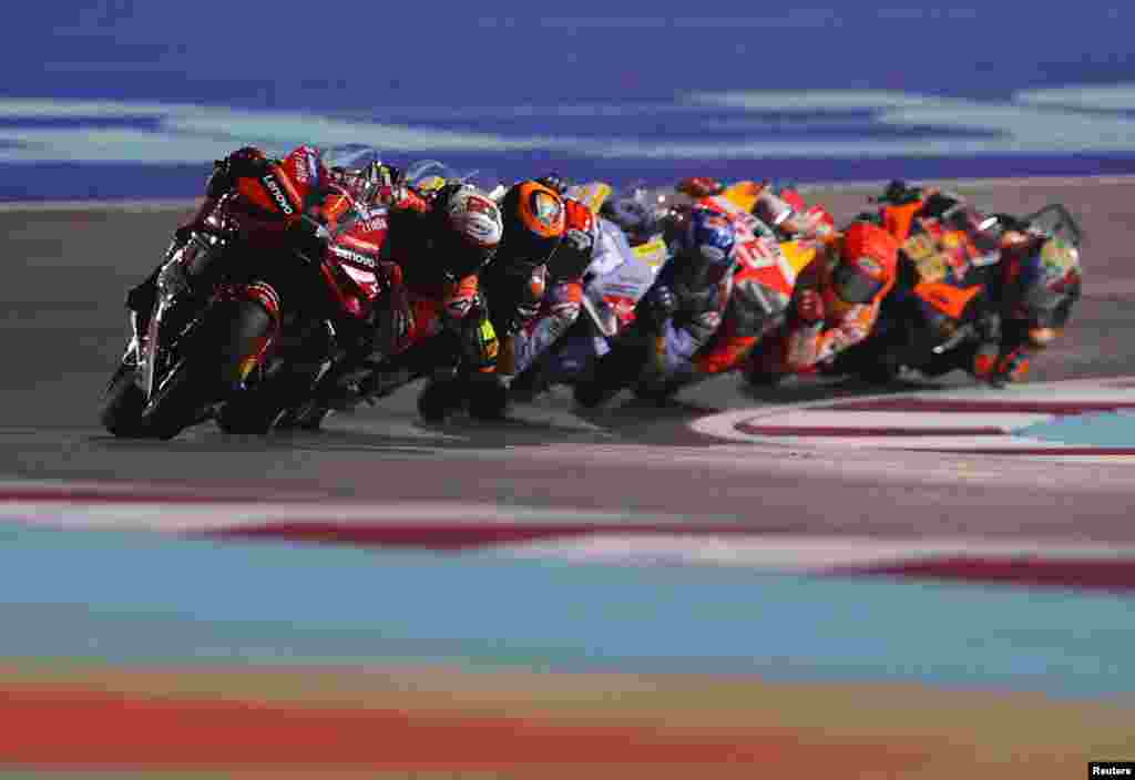 Ducati Lenovo Team's Francesco Bagnaia competes during the MotoGP Grand Prix of Qatar at the Lusail International Circuit, Lusail, Qatar.
