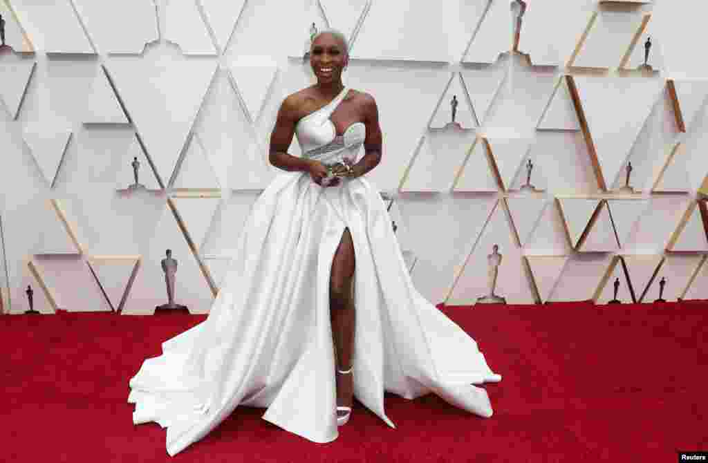 Cynthia Erivo in Versace poses on the red carpet during the Oscars arrivals at the 92nd Academy Awards in Hollywood, Feb. 9, 2020.