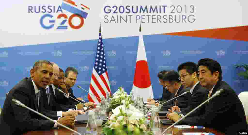 Tổng thống Hoa Kỳ Barack Obama họp song phương với Thủ tướng Nhật Bản Shinzo Abe bên lề hội nghị thượng đỉnh G20.