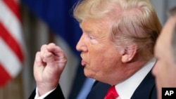 Predsjednik SAD, Donald Trump, gestikulira dok razgovara sa generalnim sekretarom NATO-a, Jensom Stoltenbergom, tokom bilateralnog doručka, u srijedu, Brisel, 11. juli 2018.
