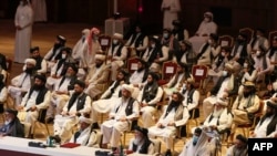 Miembros de la delegación talibán a las pláticas de paz con el gobierno afgano en la capital de Catar, Doha, en el 12 de septiembre de 2020.