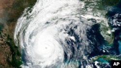 Citra satelit dirilis oleh NASA Worldview, Sistem Data dan Informasi Sistem Pengamatan Bumi (EOSDIS) menunjukkan Badai Delta, 8 Oktober 2020. (Foto: AP)