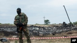 乌克兰东部亲俄民兵在马航班机坠毁现场站岗